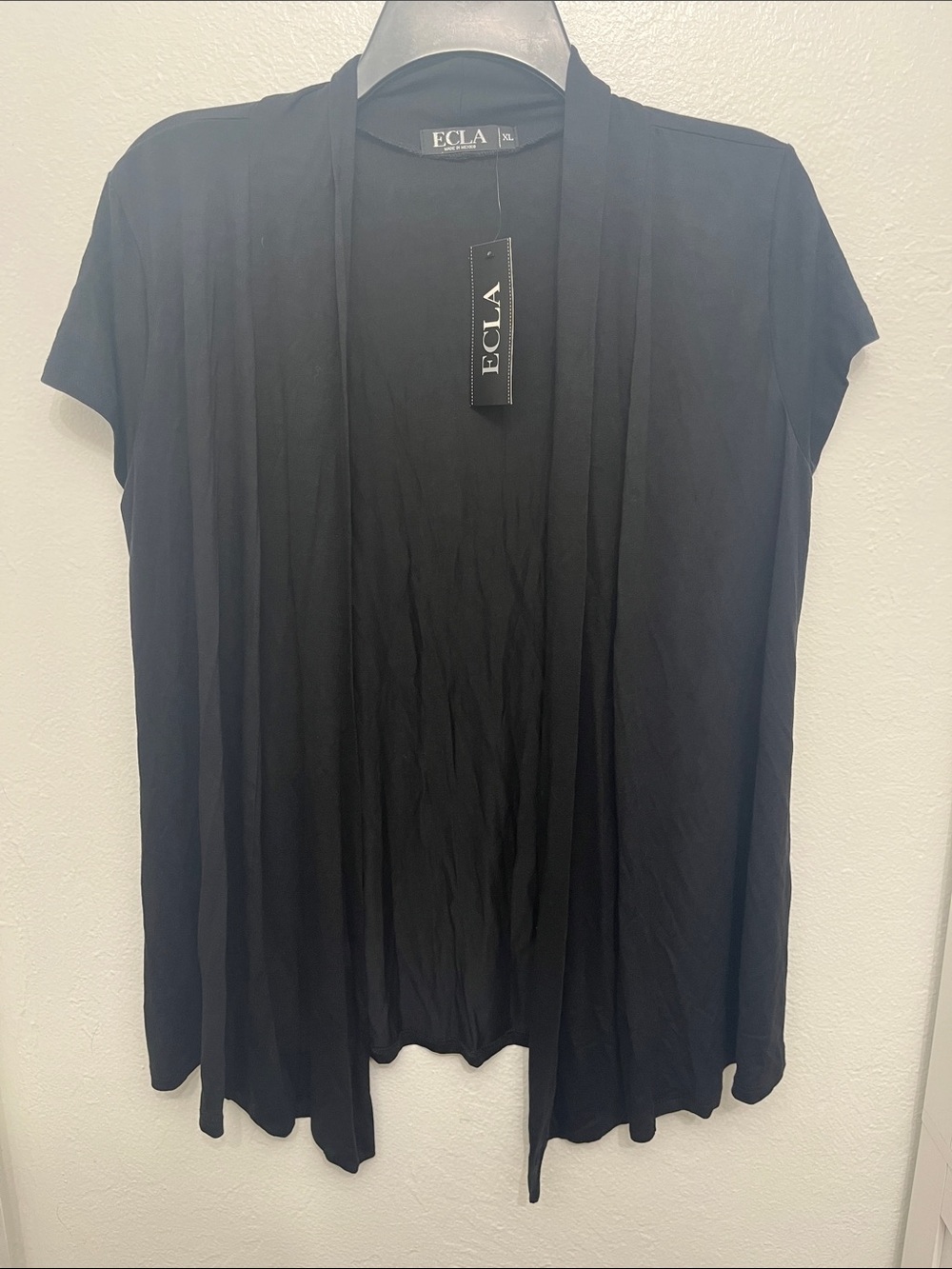Black Short-Sleeve Open Front Cardigan